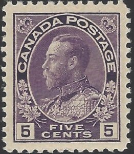 Canada Scott #112 Mint Lightly Hinged VF, 1922 King George Stamp