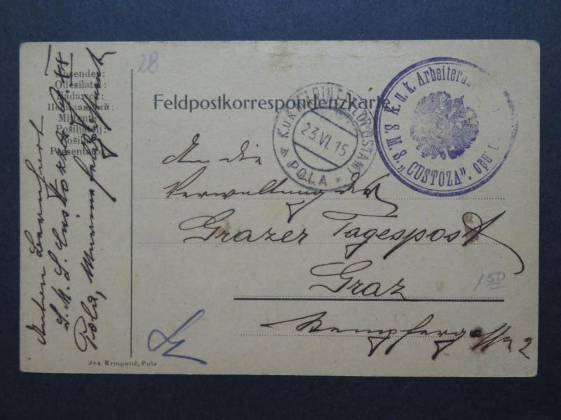 Austria 1915 Naval Card / SMS Custoza - Z10013