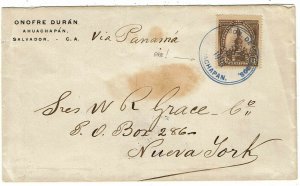 Salvador 1903 Ahuachapan cancel in blue on cover to the U.S.