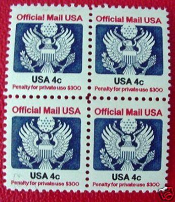 USA O128, 4c Official block of 4, MNH, VF