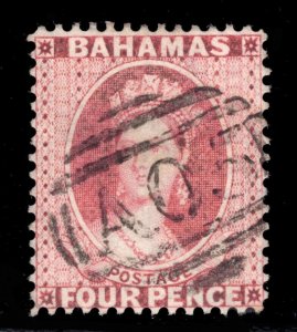 MOMEN: BAHAMAS SG #37 VAR. 1863-77 P14 USED INVERTED/RVRSED CRCC WMK LOT #67451*