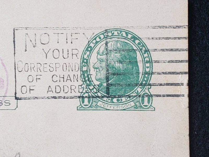 UX27. Jefferson, 1 cent, US Postal Cards.  Cancelled.VF cond.