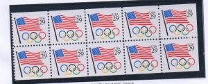 United States Sc 2528a 1991 29 c Flag Olympic Rings stamp booklet pane mint NH