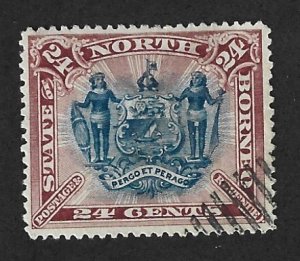 NORTH BORNEO Scott 67 Used 24c Coat of Arms stamp 2019 CV $2.00