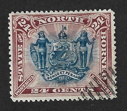 NORTH BORNEO Scott 67 Used 24c Coat of Arms stamp 2019 CV $2.00