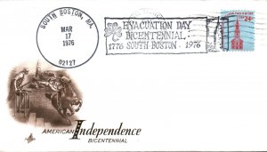 US SPECIAL EVENT CANCELLATION COVER EVACUATION DAY BICENTENNIAL SOUTH BOSTON '76