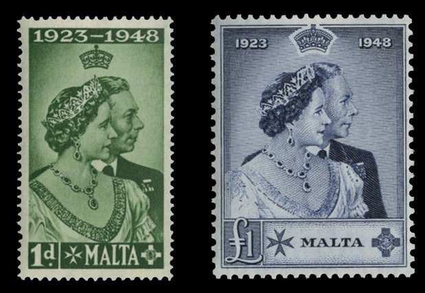 Malta #223-224 (SG 294-250) Cat£38, 1949 Silver Wedding, set of two, never h...