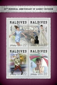 Maldives - 2018 Actress Audrey Hepburn - 4 Stamp Sheet - MLD18404a