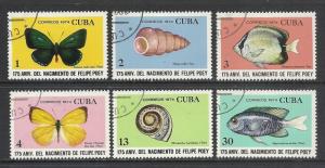 CUBA Sc# 1893-1898  FISH & BUTTERFLIES Felipe Poey CPL SET of 6   1974  used cto