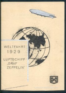 Germany 1929 Around the World Graf Zeppelin Weltfahrt Original Speisenkar 111677