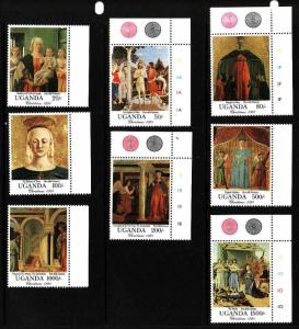 Uganda-Sc#960-7-unused NH set-Francesca paintings-Christmas-1991-