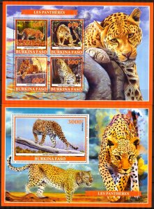 Burkina Faso 2019 Wild Big Cats Panthers Sheet + S/S MNH