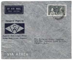 Malaya Straits SINGAPORE Air Mail Cover FIRST FLIGHT WAS PENANG 1937 MA1064