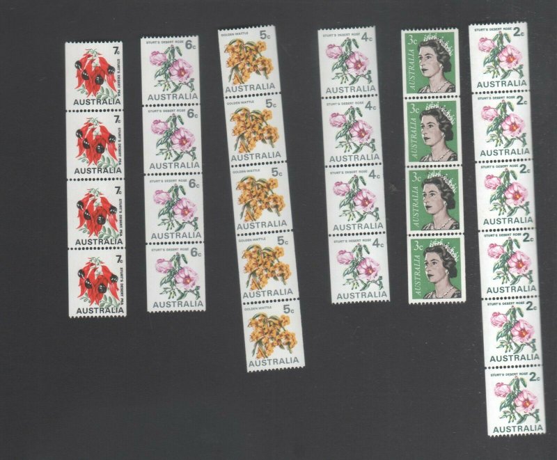 Australian Stamps Mint coil 6 strips 2c 3c 4c 5c 6c 7c 1966 - 1975 MUH