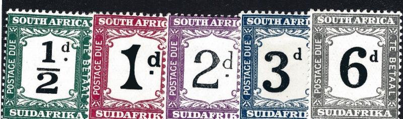 South Africa 1927-28 Postage Due #J17-J21/SG D17-D21 MH F-VF SG Cat $40