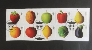 GB 2003 Fruit and Vegetables.  Set of 10 used stamps. Ex FDC. On paper.