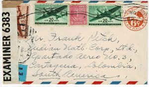 1941 Galveston, Texas cancel on airmail cover to Colombia, censored, 9c Prexie