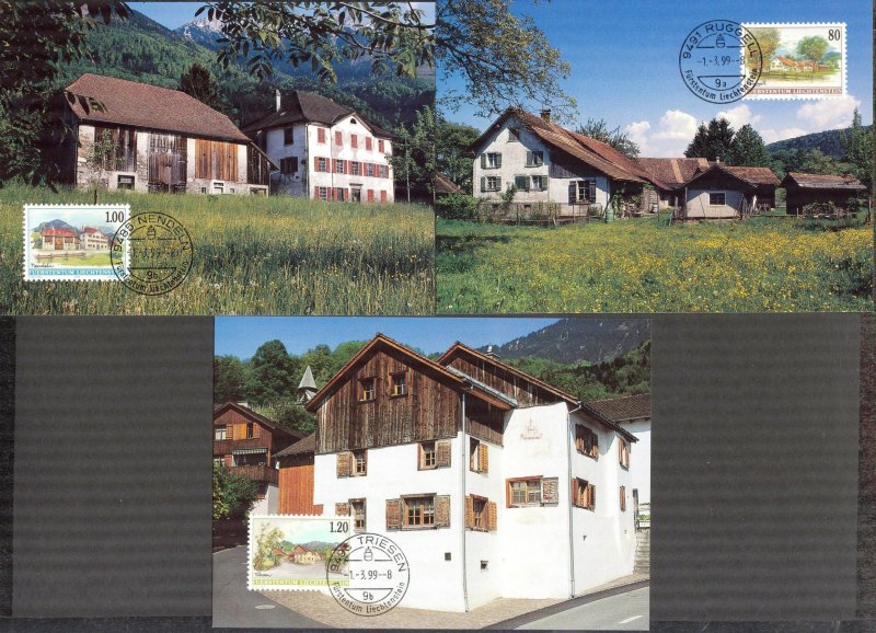 Liechtenstein 1993 Art Paintings Landscapes Architecture II 3 Maxi Cards FDC