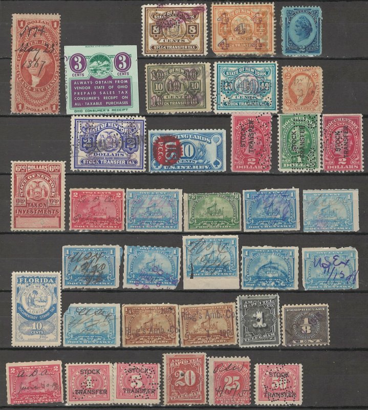 COLLECTION LOT 4228 UNITED STATES 36 REVENUE STAMPS 1862+ CLEARANCE