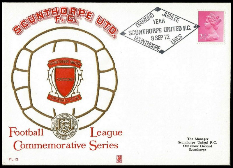 1972 Scunthorpe United FC Diamond Anniversary Year Commemorative First day Cover