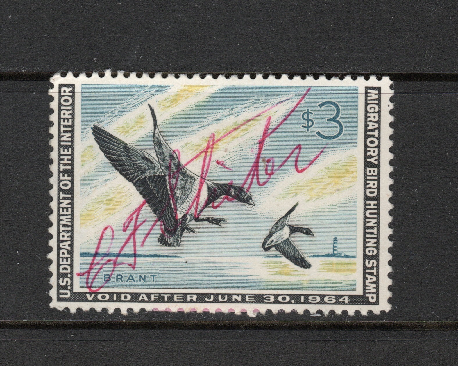 Scott RW30 1963 Duck Stamp sinned partial gum Large thin left side