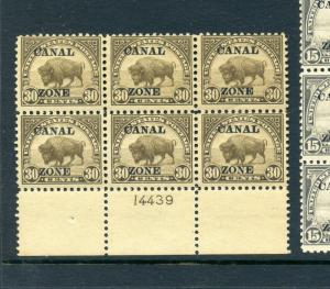 Canal Zone Scott 79 American Buffalo Overprint Plate Block of 6 Stamps (CZ79-9)