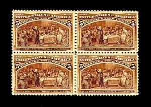 momen: US Stamps #234 Columbian Blk of 4 Mint OG VF/XF