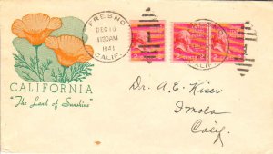 United States California Fresno 1941 numeral duplex  2c Adams Prexie Coil Lin...