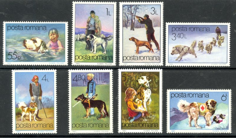 ROMANIA 1982 DOGS Set Sc 3060-3067 MNH