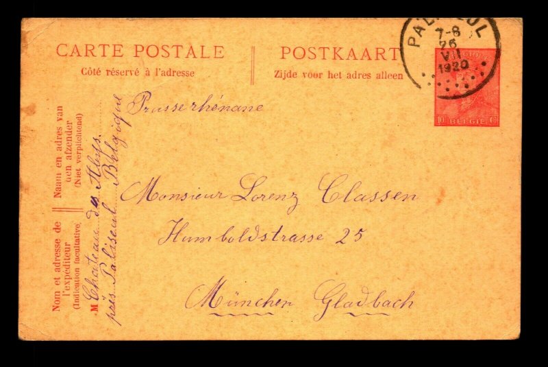 Belgium 1920 10c Postal Card Used - L11196