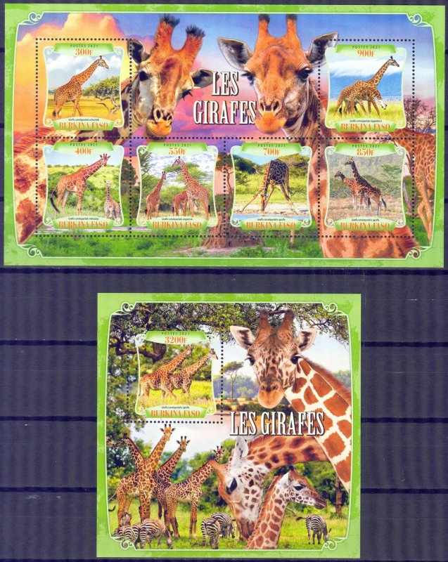 Burkina Faso 2021 Animals Giraffes Sheet + S/S MNH