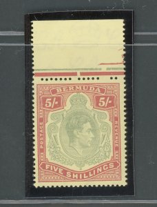 1938-53 BERMUDA, Stanley Gibbons n. 118a, GEORGE VI Portrait, 5 shillings pal gr