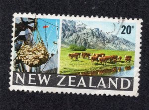 New Zealand 1969 20c Dairy Farm, Scott 419 used, value = 25c