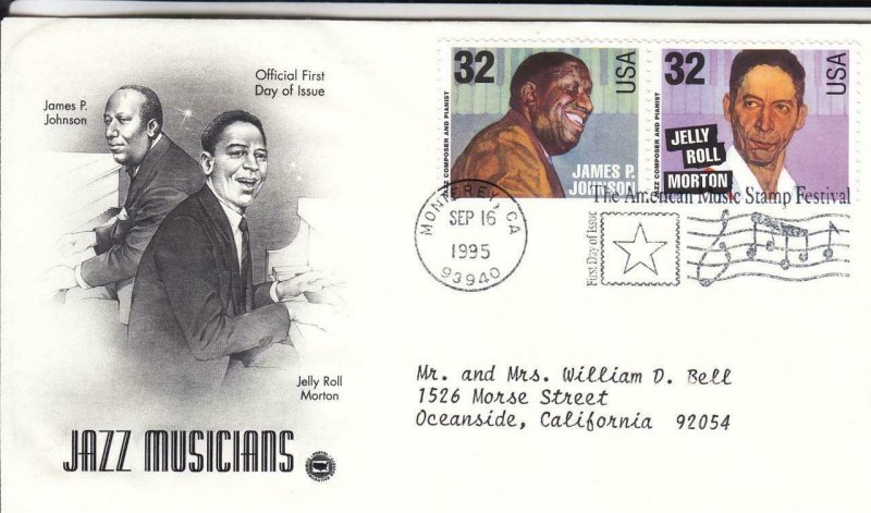 FDC　Johnson,　Stamp　United　1995,　Musicians-James　Roll　Jelly　States,　Jazz　(E8183)　PCS,　Morton,　HipStamp