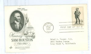 US 1242 1964 Sam Houston, typed address, corner crease