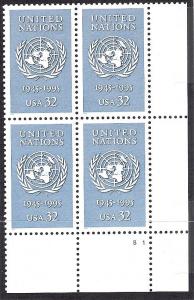 US Plate Block, Cat #2974, United Nations, MNH*-