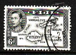 Fiji-Sc#135a-used 6p black KGVI-Maps-Perf 12-1947-