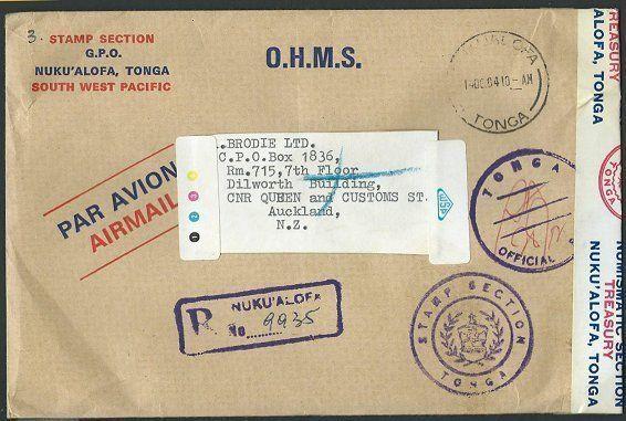 TONGA 1964 OHMS registered OFFICIAL PAID cover to New Zealand..............41371