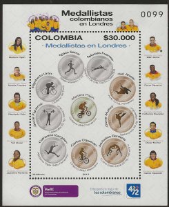 Colombia 2012, Scott 1389 ftnt, Olympic Medalists Souvenir Sheet