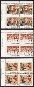 CHRISTMAS Paintings * Canada 1984 #1040-1042 UL Blocks of 4 MNH Sets.