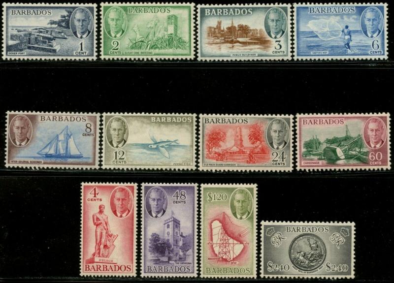 BARBADOS Sc#216-227 SG#271-282 1950 KGVI Defins Complete Set OG Mint H