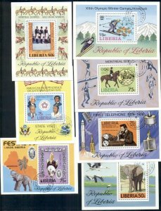 LIBERIA 1976-1979, Souvenir sheets w/official cancel, 15 different