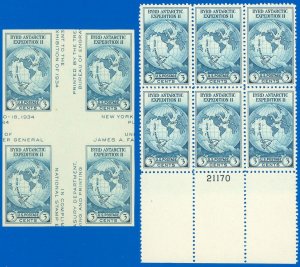 Scott #753 PB/6 NGAI, #768 Crossed Gutter Block of 4, No Gum, SCV $35.00 (SK)