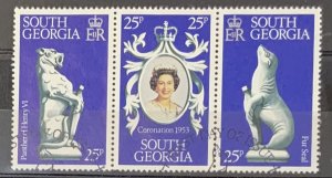 SOUTH GEORGIA 1978 CORONATION ANNIVERSARY STRIP SG67/69 FINE USED