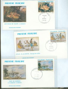French Polynesia C195-C197 1982 Paintings on three unaddressed cacheted FDC