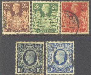 GREAT BRITAIN  249-251A USED 1939-42 KGVI HIGH VALUES