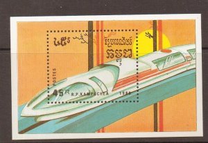 KAMPUCHEA SGMS967 1998 TRAMS/TRAINS M/SHEET MNH