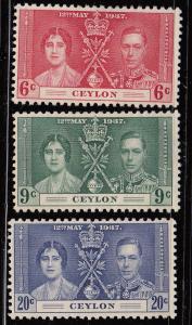 Ceylon 275-77 SG 383-85 MH VF 1937 SCV $8.25