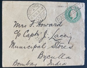 1909 Port Taufiq Paqueboat England Postal Stationery Cover To Bombay India