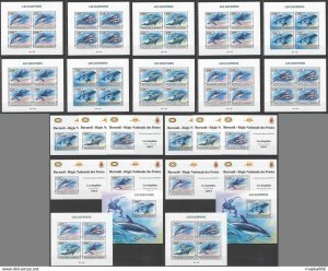 Imperf,Perf 2013 Burundi Dolphins Fauna Marine Life !!! 12Kb+12Bl ** Bu154